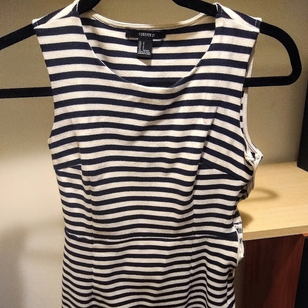 Navy and white striped dress
